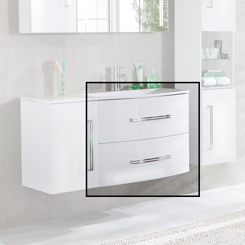 Lugano Waschtischunterbau Korpusfarbe: Weiß Glanz Frontfarbe: Weiß Hochglanz