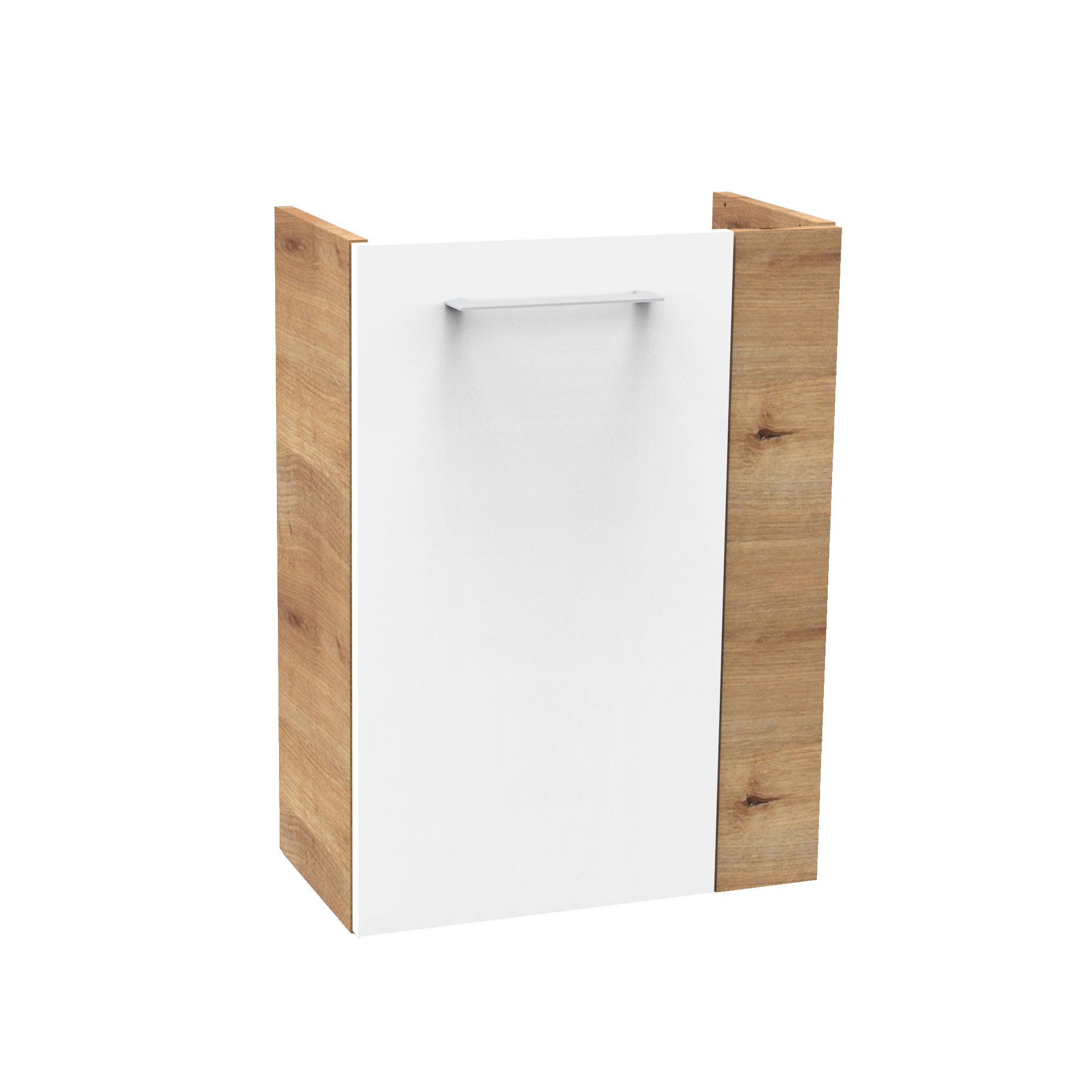 SBC Beckenunterschrank 45 - Front Weiß Hochglanz - Korpus Ast-Eiche - Linksanschlag SBC Beckenunterschrank 45 - Front Weiß Hochglanz - Korpus Ast-Eiche - Linksanschlag