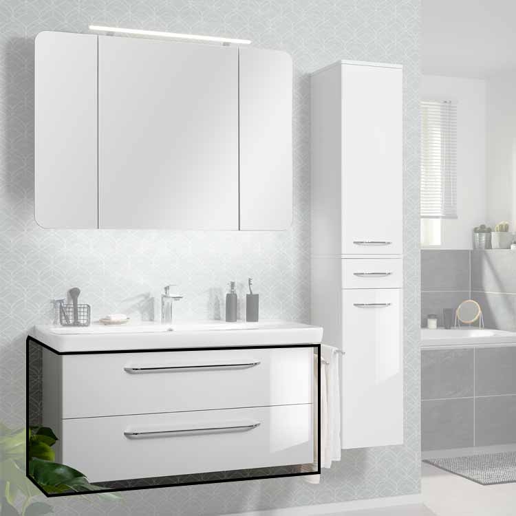 Milano Waschtischunterschrank 100cm - Weiß Hochglanz - Weiß matt