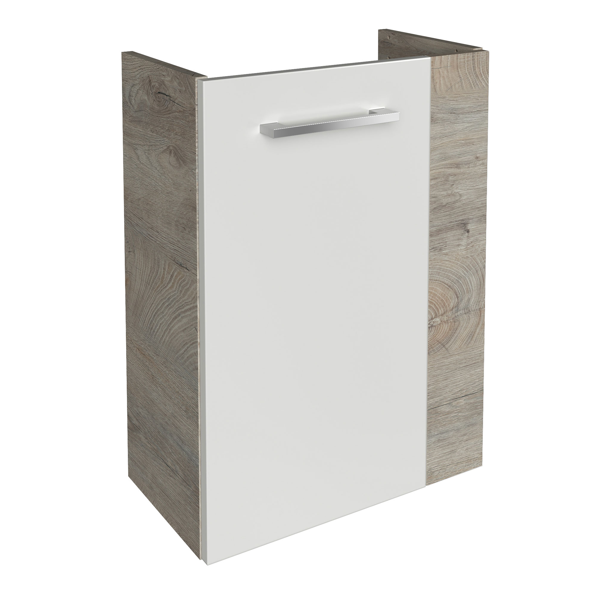 SBC Beckenunterschrank 45 - Front Weiß Hochglanz - Korpus Nature Oak - Linksanschlag SBC Beckenunterschrank 45 - Front Weiß Hochglanz - Korpus Nature Oak - Linksanschlag